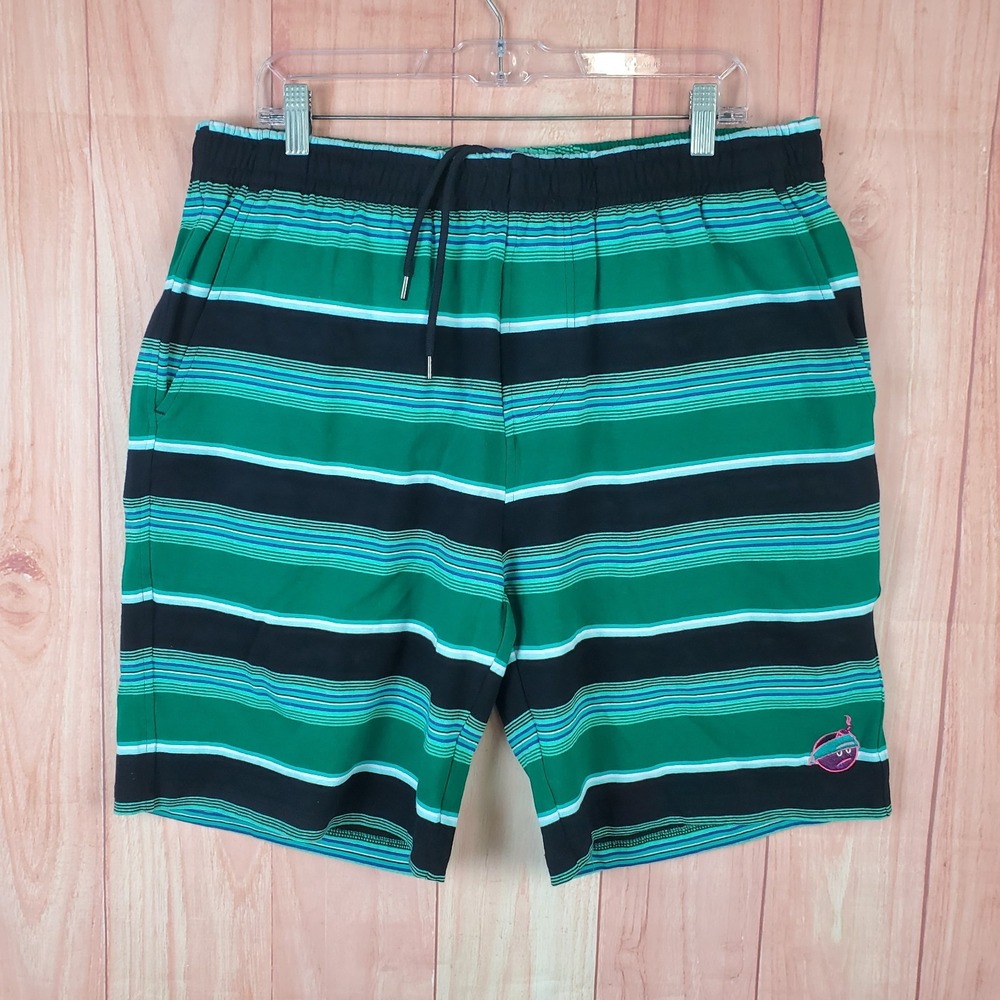The Hundreds Shorts Men's 2X Green Striped Slash Pockets Flat Front Drawstring